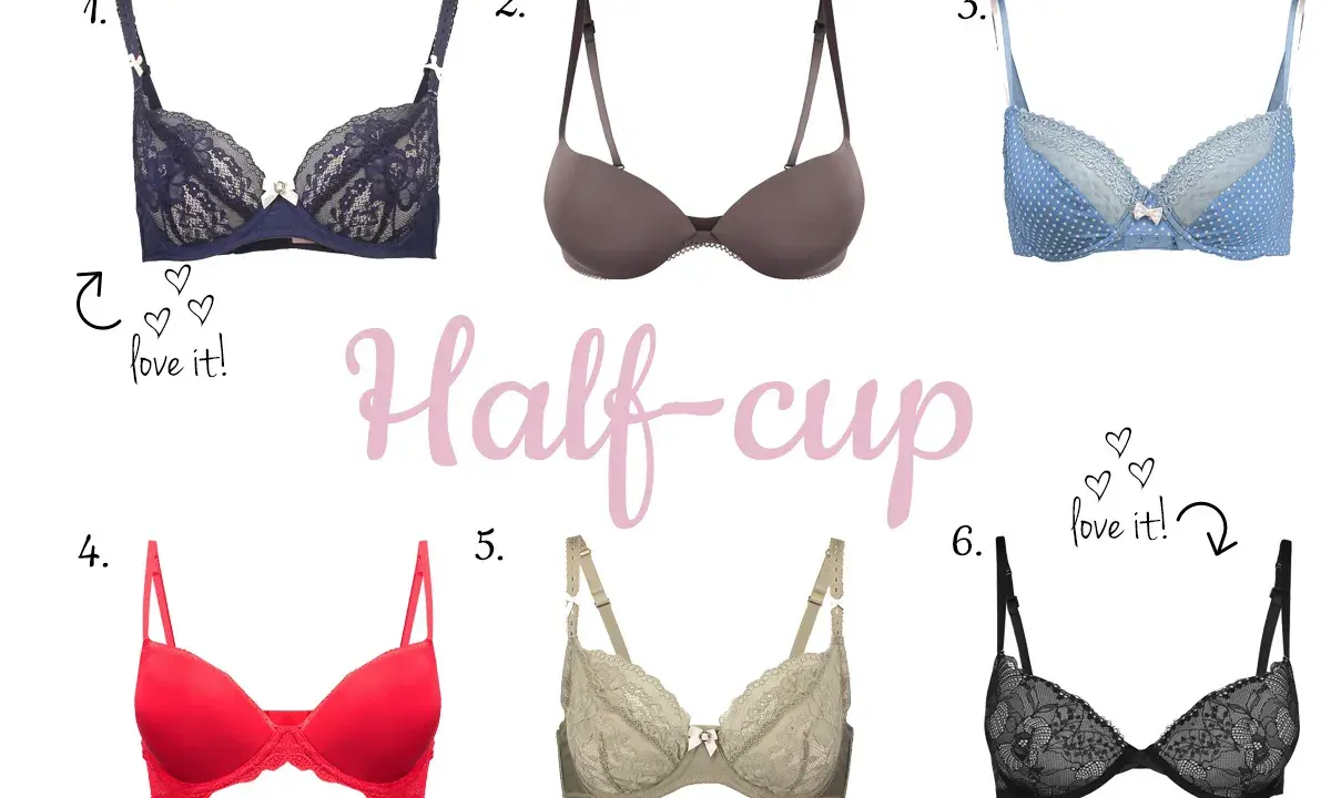 Kolekcja biustonoszy typu half-cup. Wśród nich znajdziesz modele w rozmiarze biust 70c, w różnych kolorach i wzorach, od koronkowych po gładkie.