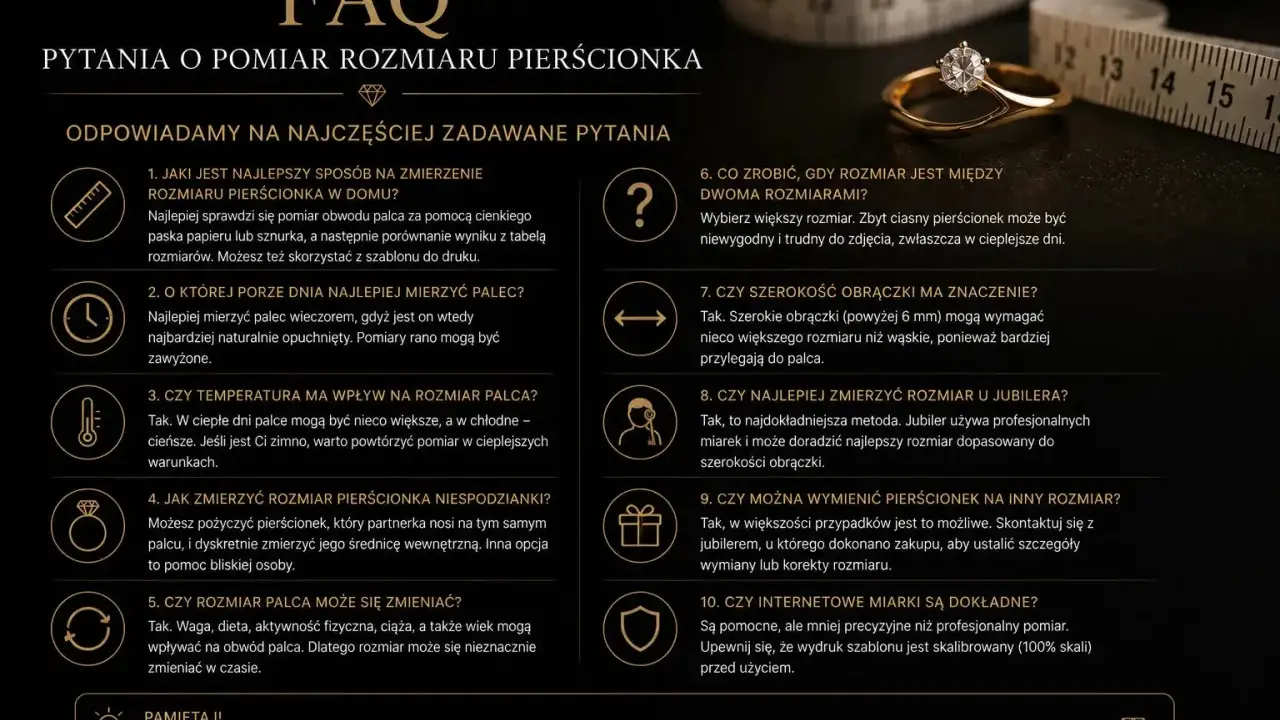 Złoty pierścionek z brylantem i miarką. FAQ o pomiarze rozmiaru pierścionka, najczęstszy rozmiar pierścionka to klucz do komfortu.