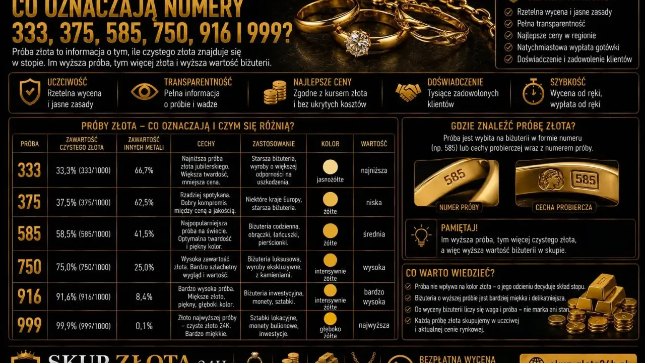 Złota obrączka z wybitym numerem próby 585, symbolizująca wysoką wartość biżuterii.
