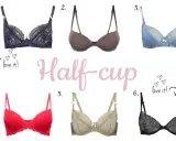 Kolekcja biustonoszy typu half-cup. Wśród nich znajdziesz modele w rozmiarze biust 70c, w różnych kolorach i wzorach, od koronkowych po gładkie.
