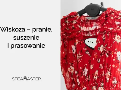 Czerwona sukienka w kwiaty, wiskoza – pranie, suszenie i prasowanie. Czy wiskoza się gniecie? Zobacz, jak łatwo ją odświeżyć.