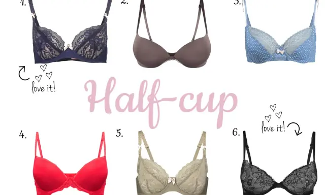 Kolekcja biustonoszy typu half-cup. Wśród nich znajdziesz modele w rozmiarze biust 70c, w różnych kolorach i wzorach, od koronkowych po gładkie.