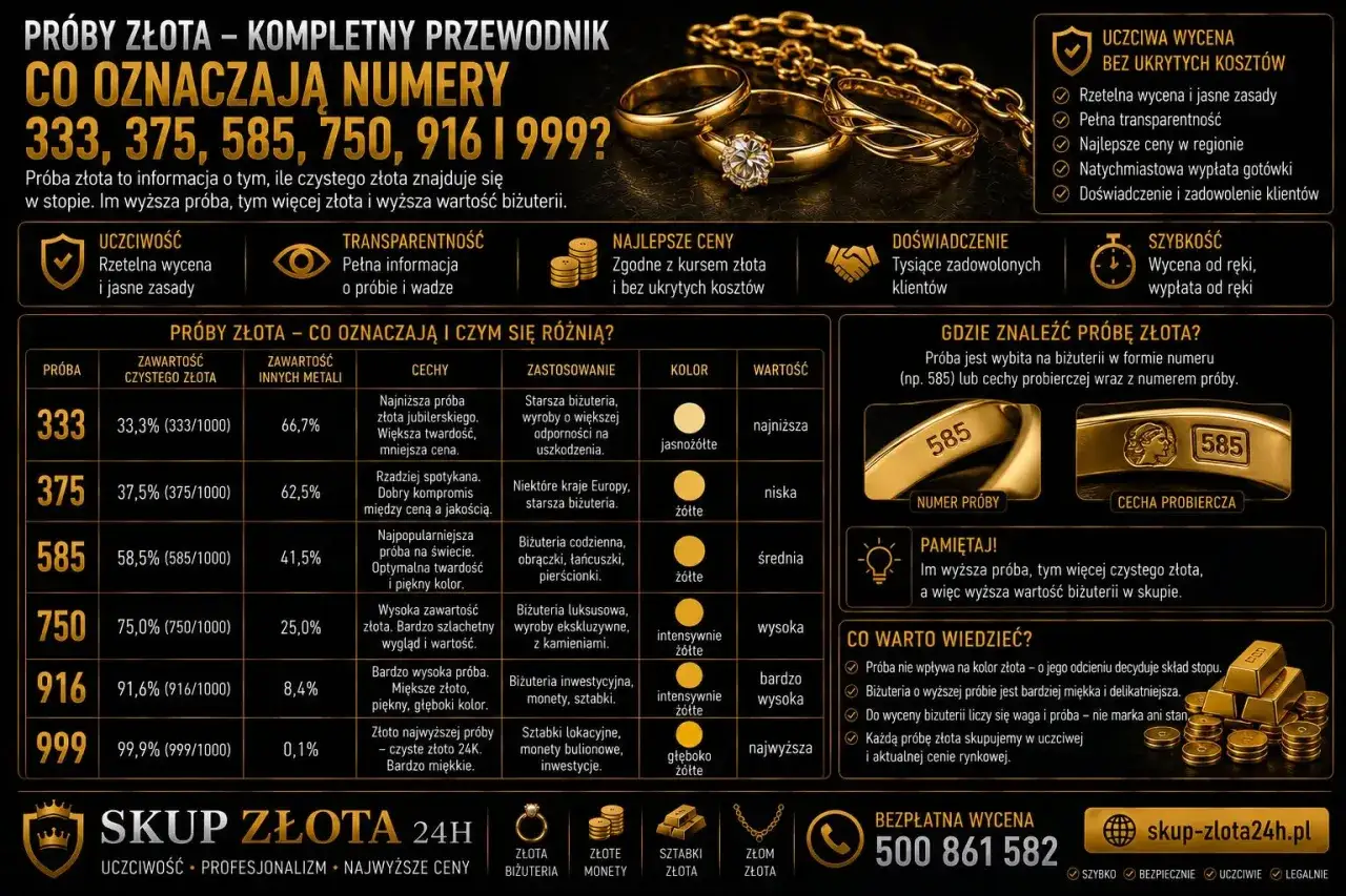 Złota obrączka z wybitym numerem próby 585, symbolizująca wysoką wartość biżuterii.